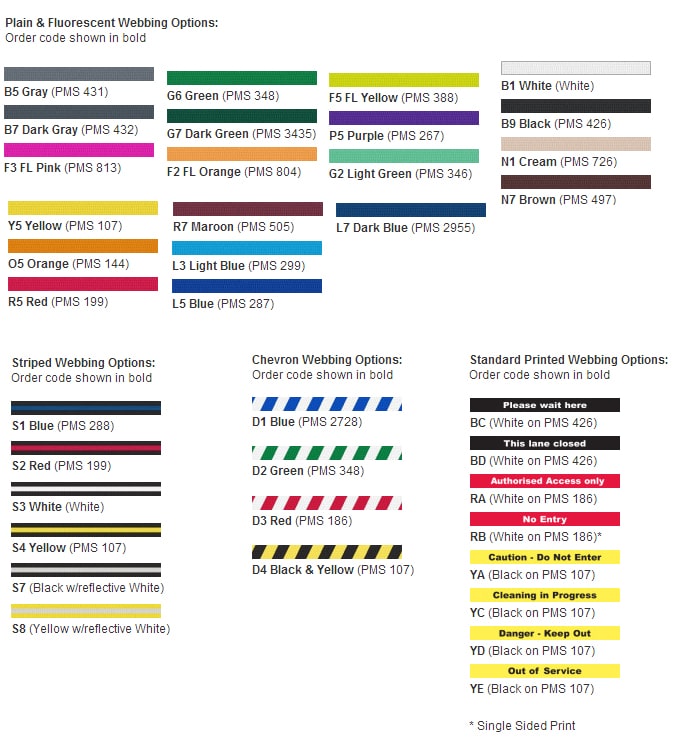 Rollerbarrier Tensabarrier Standard Belt Colors and Message Options