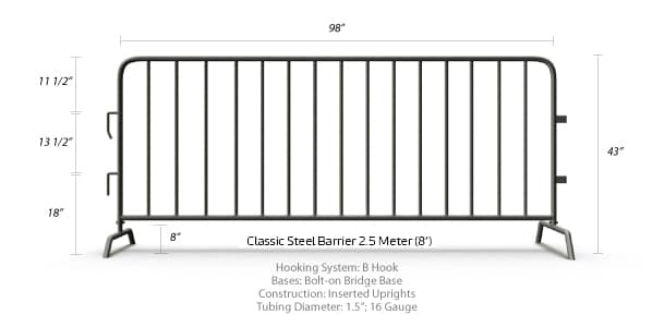 Classic Steel Barrier 8 ft. Specifications - Bike Rack Barricade