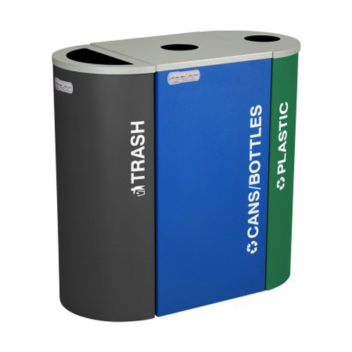 Kaleidoscope Collection Square Recycling Receptacle (Middle) Paired with Two Half Round Receptacles